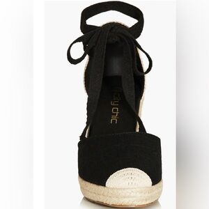 City Chic Black Espadrille Lace-Up Flat with Cream Accent